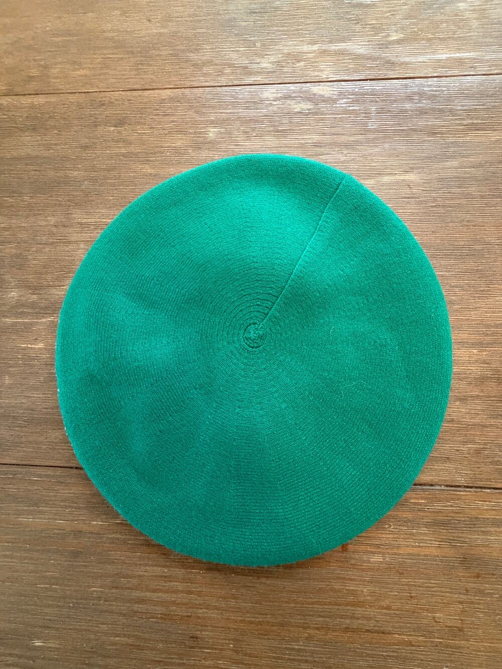 Emerald Green Wool Blend Beret Hat with Rhinestone Floral Embellishments